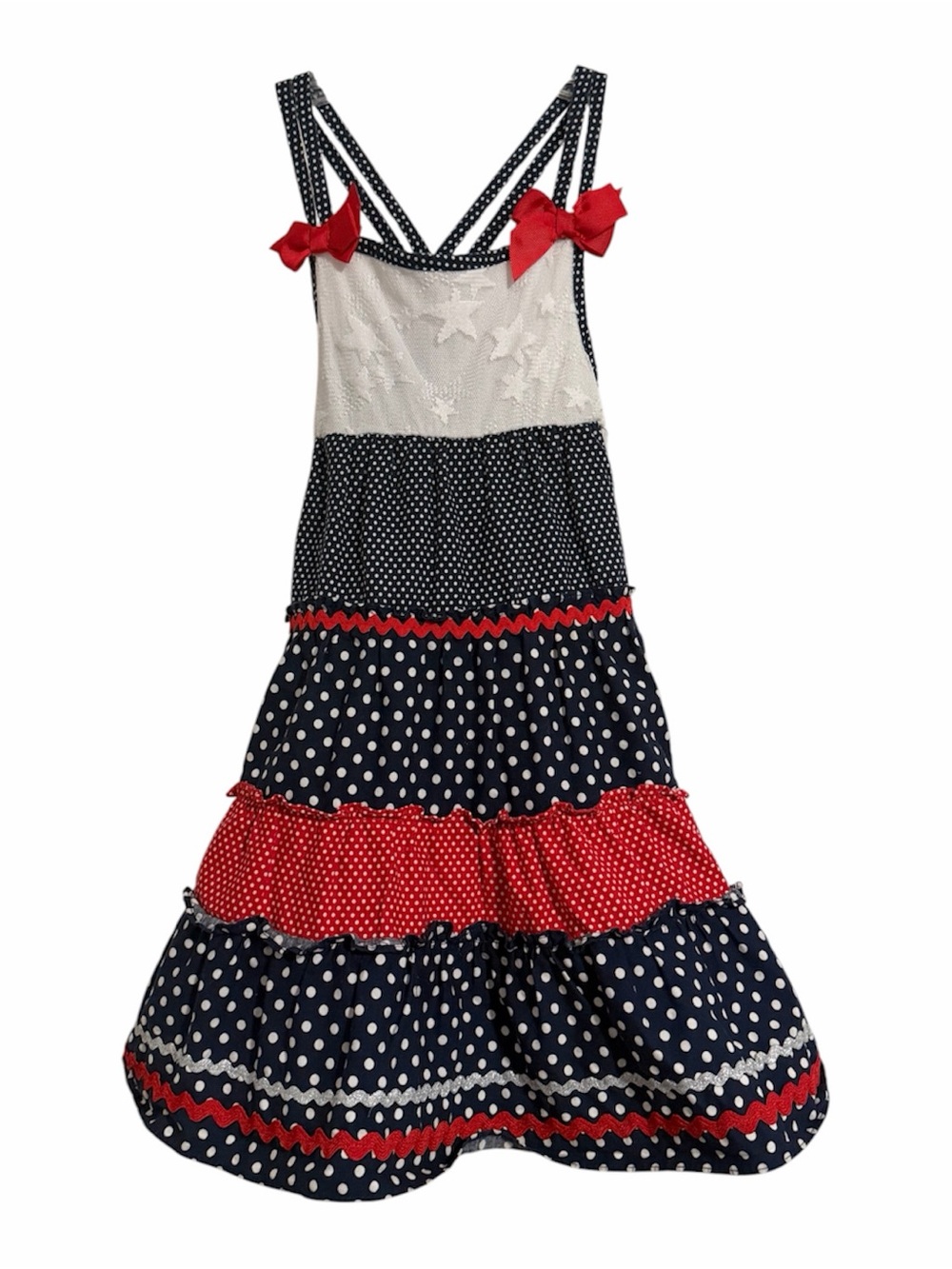 Youngland Vintage Americana Navy, Red & White Polka Dot Dress 4T